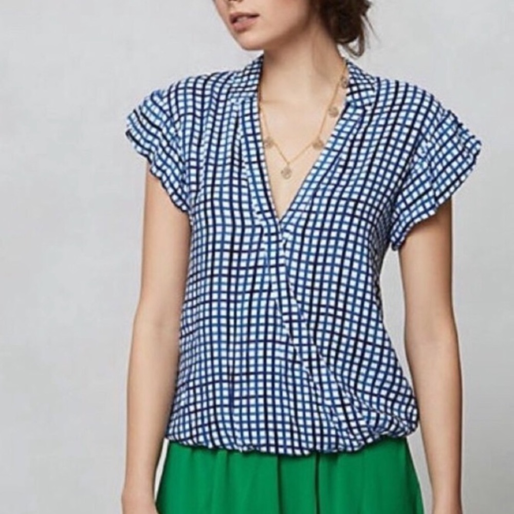 Anthropologie Postmark Gingham Check Wrap Top